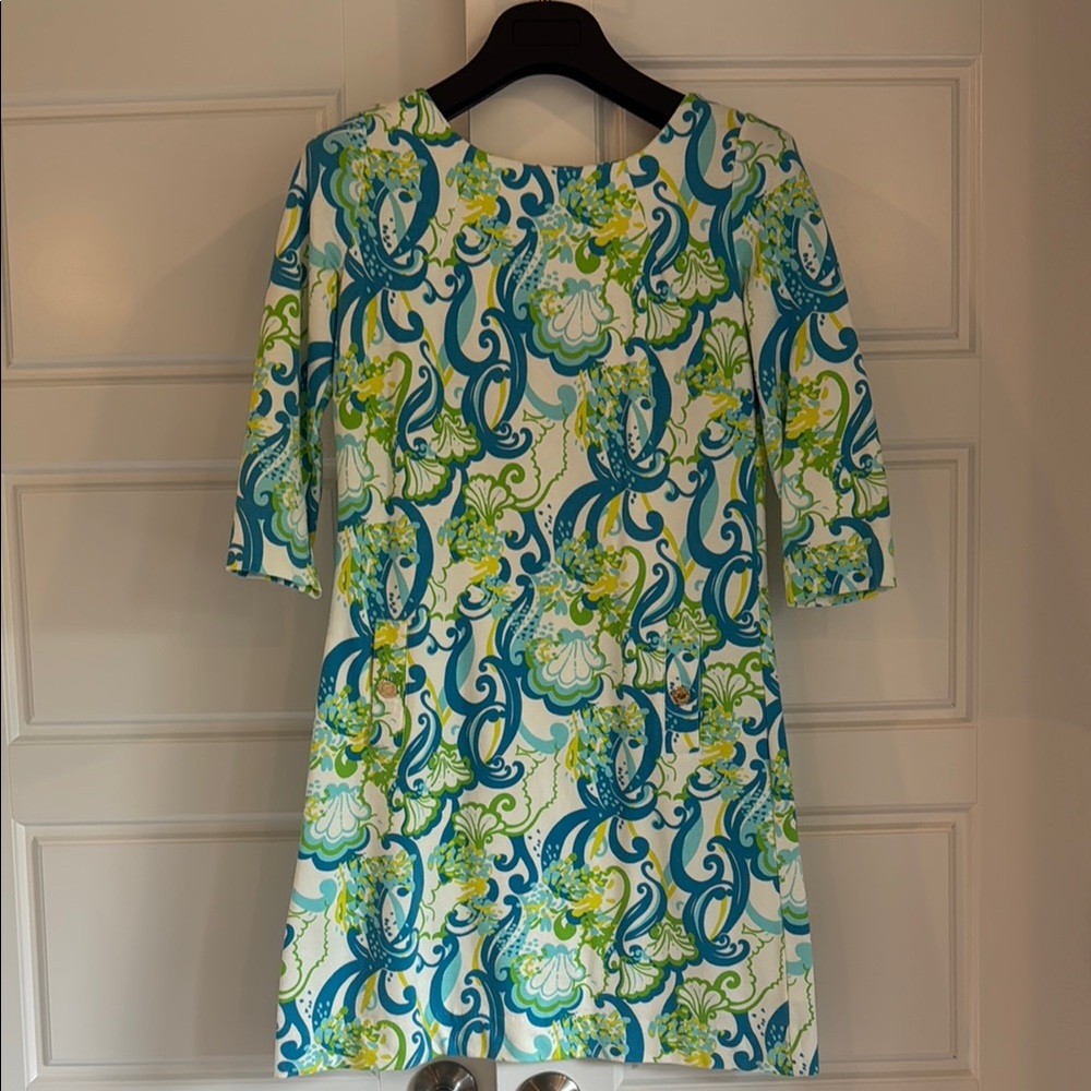 Lilly Pulitzer Blue and Green Sheath Mini Dress